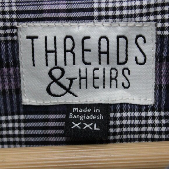 Threads & Heirs Shirt Men 2XL Gray Plaid Button Down Long Sleeve Collared Cotton - Picture 7 of 9